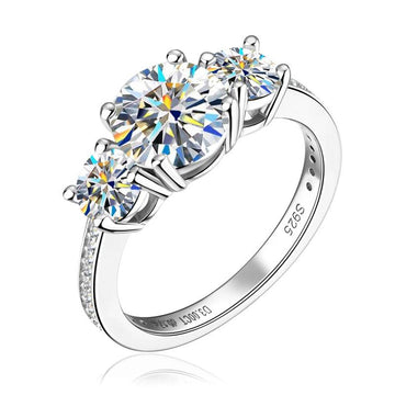 Terrific 3-stone Real 3.6CT Moissanite Diamonds Wedding Engagement Promise Rings for Women - Silver Fine Jewellery